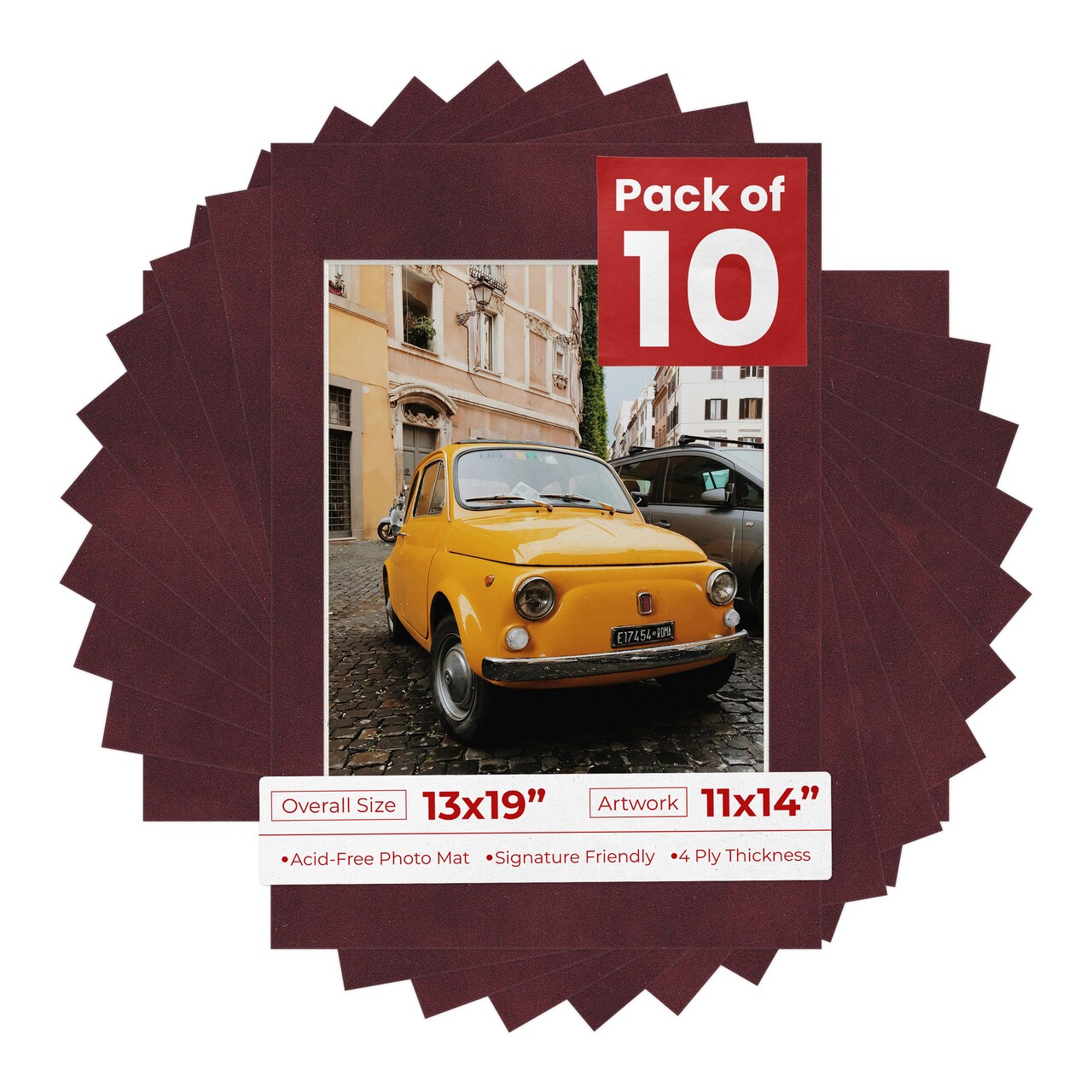 Dark Red Suede Mat Board for 13x19 Frames - Fits 11x14 Photos